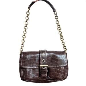 Vintage Y2K Shoulder Bag Vegan Crocodile Skin Chain Strap Prada Look alike Brown